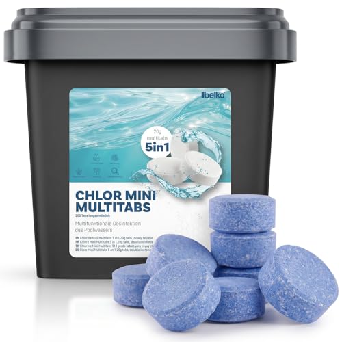 Belko Chlor MultiTabs 5 in 1 20 g Multifunktionstabletten 5 kg VPE langsamlöslich Langzeitdesinfektion Algenvernichtung Trübungsentfernung Härtestabilisator für Pools bis 20 m