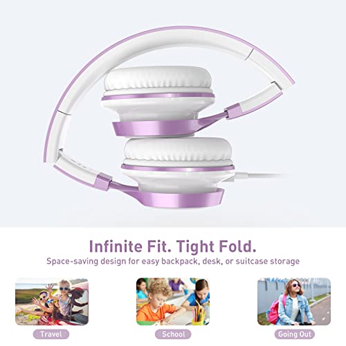 Image of AILIHEN Kids Headphones for School with Mic Wired, 3.5mm Jack, Purple