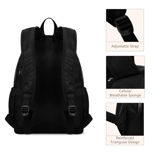Duryarhall Women's Water-resistant Daypack Backpack, 15.6 Inch Laptop Compartment & Anti-Theft Pocket, Adjustable Padded Straps for Commuting, Travel, Work, College, Black - image 3