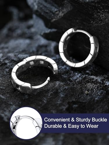 Bandmax Mens Sterling Silver Huggie Earrings Hoops Punk Chain Style Designer Hoop Earrings Aretes de Plata 925 para Mujer Gift for Son Daughter Husband Grandson3