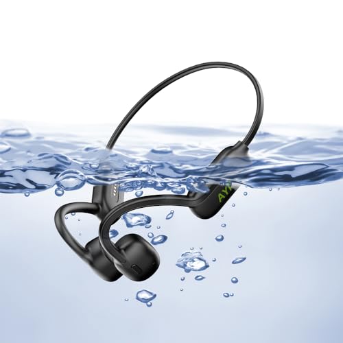 Image of AYI Professional Swim Headphones True Bone Conduction Open Ear Headset MP3 Player Built-in 32G Memory IP68 Underwater Waterproof Bluetooth Earphone for Driving Bicycling Running Skiing-CS05 Black