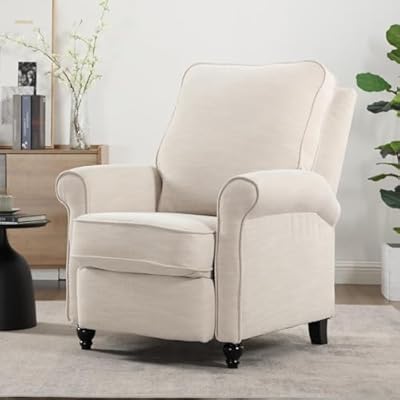 ANJ Push Back Recliner Chair, Textured Fabric Overstuffed Recliner, Adjustable Pushback Chair with Padded Seat and Back, Single Reclining Sofa for Living Room, Bedroom from ANJ