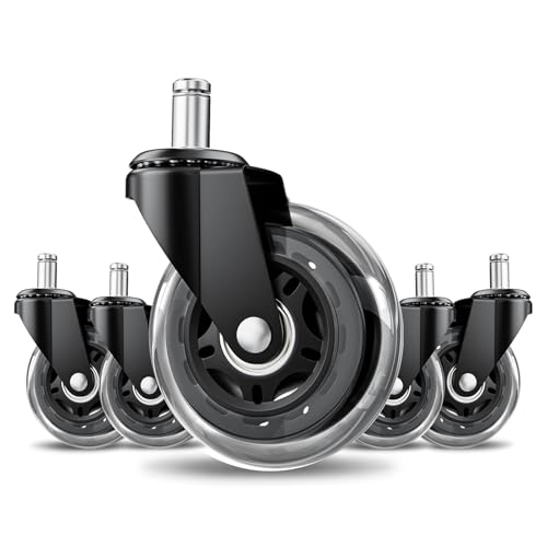 CLOATFET Office Chair Wheels 5 Pack, 3 Inch Heavy Duty Replacement Chair Wheels, Smooth Rolling & Quiet Floor Protectors for Hardwood & Carpet, Universal Fit for Most Office Chairs（5-Pack