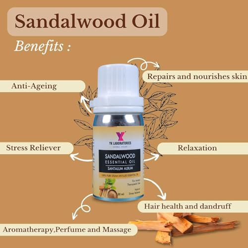YK Laboratories Sandalwood Essenatil Oil for Skin & Hair Care, Wrinkles & Dark Circles, Aromatherapy Diffuser Oil, Relaxation, Anit Acne | 100% Pure, Natural, Undiluted &... - Image 3