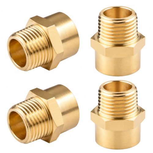 Tsinghwang 4 Pack G 1/2 (BSP) Female Thread to US 1/2 NPT Male Thread Brass Pipe Fitting Adapter,G to NPT Adapter 1/2 Inch Converter Connector