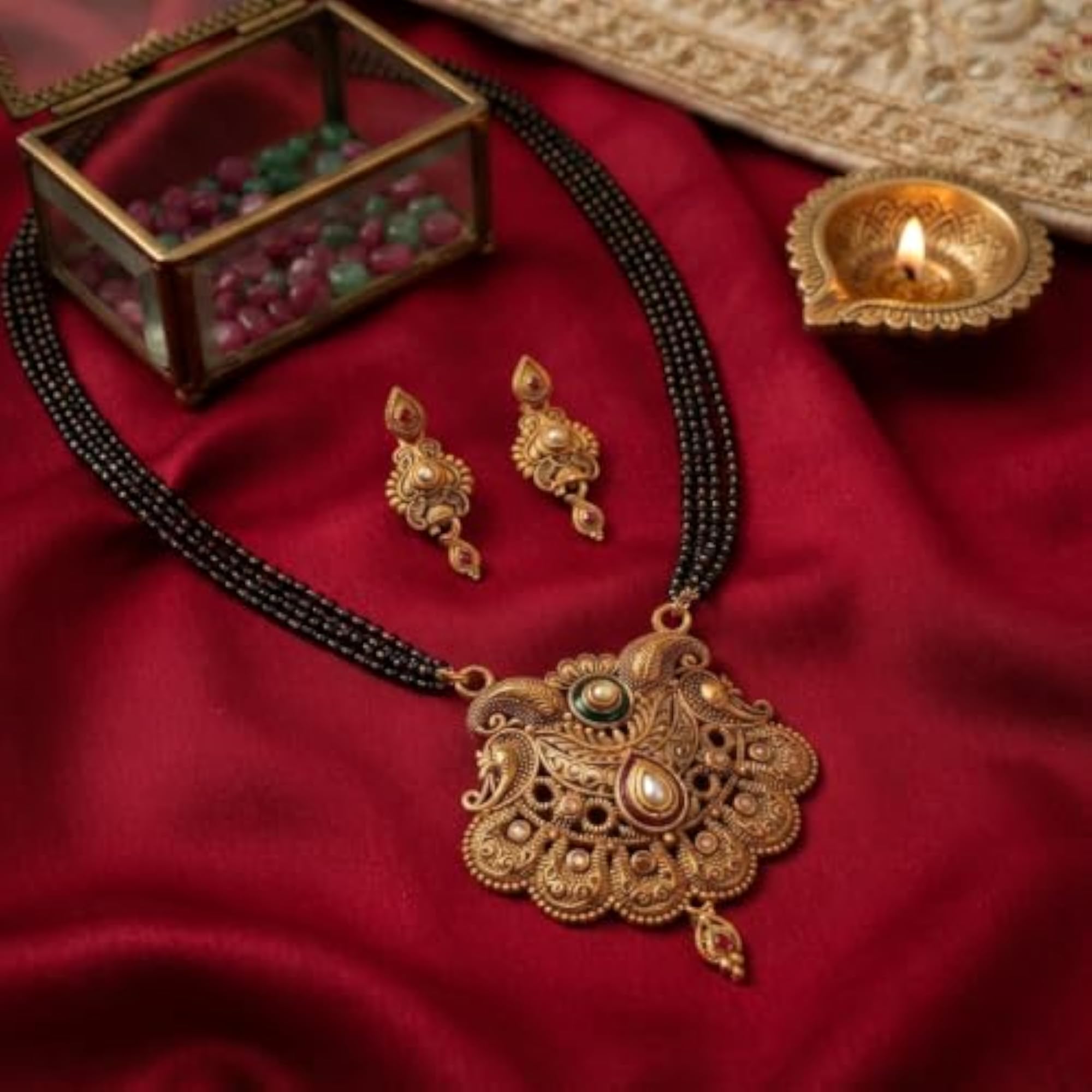 Classic Black Bead Mangalsutra Necklace for Women