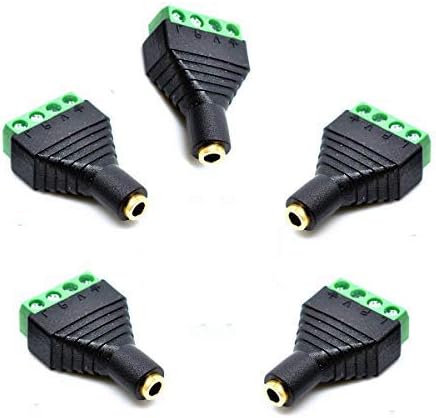 Kework - Adaptador convertidor de conector estéreo estéreo de 0.138in a conector estéreo hembra de 3 patillas para auriculares AUX Balun (5 unidades)