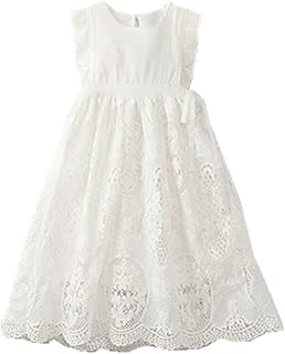 Off White Peach Vintage Lace Sleeveless Flower Girl's Dress - Buy now