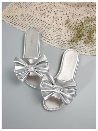 GORGLITTER Women's Bow Slide Sandals Flat Dressy Round Open Toe Slip on Summer Sandal2