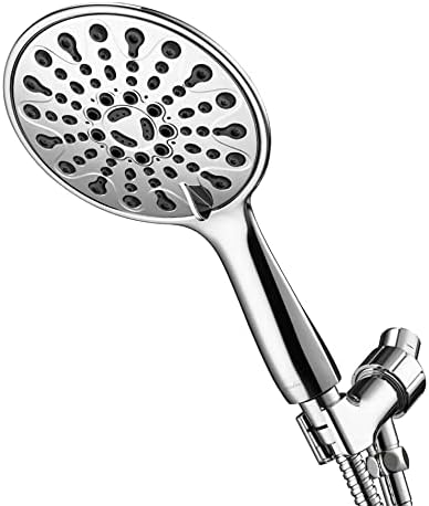 Couradric Handheld Shower Head, 6" Chrome Face 6 Spray Setting Shower Head with High Pressure, Brass Swivel Ball Mount and Extra Long Flexible Stainless Steel Hose