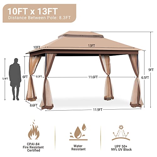 Charmeleon 10X13 Gazebo, Outdoor Gazebo With 4 Sandbags, Double Roof Tops Patio Gazebo With Screen Netting Walls, Waterproof Patio Canopy For Deck, Party & Backyard (Khaki) #TOP4
