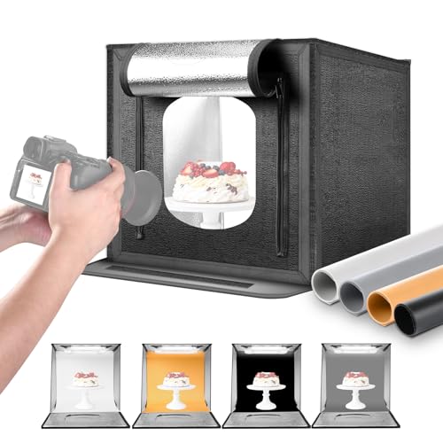 NEEWER 50W Verbesserte Fotostudio Lichtbox, 50x50cm Tragbare Faltbare Fotografie Leuchtbox, 4 Hintergründe, 5600K 192 LEDs 5310lx/0.5m Dimmbares...