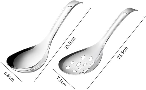 Miniatura 2 de Luxshiny Juego de 2 paletas de arroz y cuchara ranurada, cuchara de arroz, cuchara de arroz de acero inoxidable, cucharas de servir para fiestas,