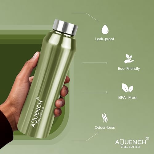 Image of Stainless Steel Water Bottle 1 Litre Bottles for Kids Girls Boys School Adults Office Gym(Green Colour, Steel Cap, Set of 1, 1000 Ml)
