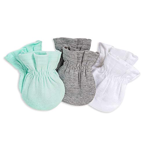 Image of Burt's Bees Baby baby girls Mittens, No-scratch Mitts, 100% Organic Cotton, Set of 3 Mittens, Green Multi, One Size US