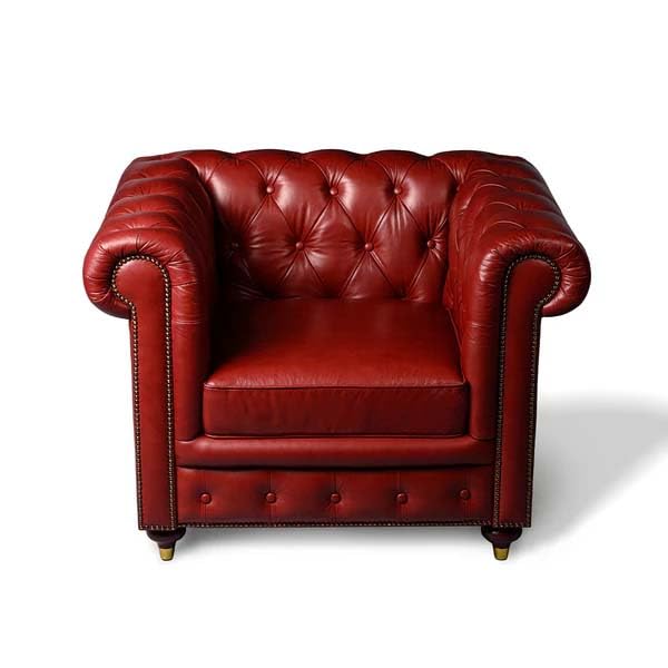 Image of UMAR ARTS Luxury Chesterfield Leatherate Sofa Set, Tufted Genuine Leatherate, Classic Living Room Furniture (1 Seater Red)