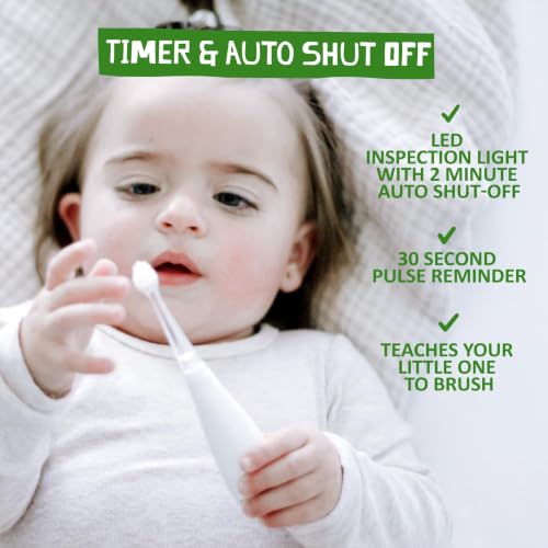Image of Jack N' Jill Tickle Tooth Sonic Toothbrush, 1 Pack + Replacement Heads | Kids Electric Toothbrush, Gentle Teeth Cleaning, for Babies & Toddlers Ages 0-3, LED Inspection Light, Extra Soft Bristles