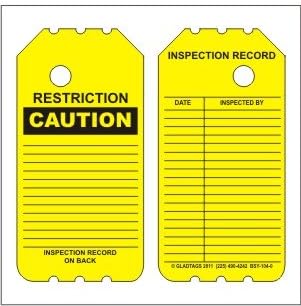 Scaffold Tags- 25 6" Disposable Plastic Tags- Yellow "Caution"