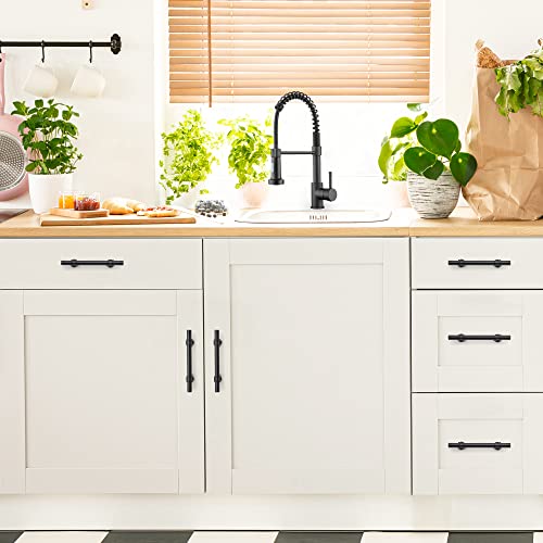 Image of Ravinte 30 Pack 6-3 /8 Inch Cabinet Pulls Kitchen Cupboard Handles with Round Base Matte Black Drawer Pulls Cabinet Handles 6-3 /8 inch Length,4 inch Hole Center