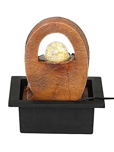 Image of INDIANA CRAFT Polyresin Brown Designer Oval Table Top Indoor 2 Steps Waterfall Fountain with Yellow LED Lights, Water Flow Controller Pump and Crystal Ball (Size: 25 x 21 x 18.5CM | Weight: 1180grm)