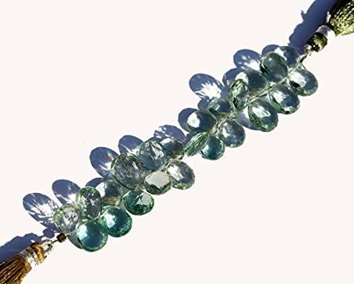 8x10-9x12 mm Natural Green Amethyst Faceted Pear Briolette 2" Long