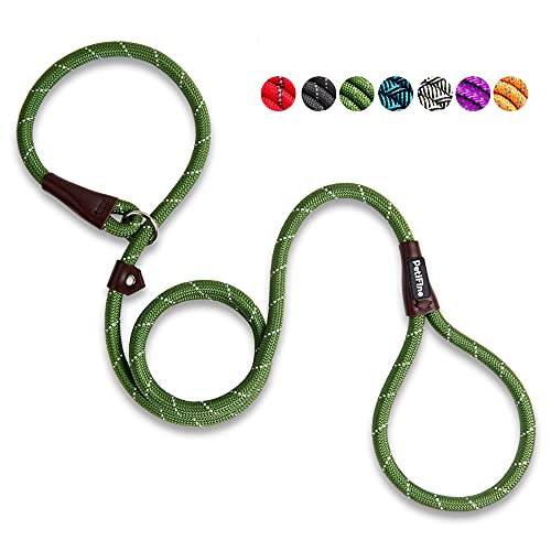 PetiFine Slip Lead Dog Leash - 6FT x 1/2" Reflective Durable Training Rope, Heavy Duty Adjustable Nylon for Small Medium Large Dogs (Green) Green 1/2"