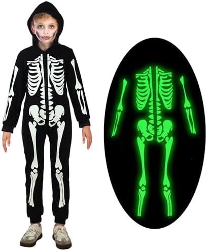 Kids Halloween Skeleton Costume Glow in the Dark Skeleton Jumpsui...