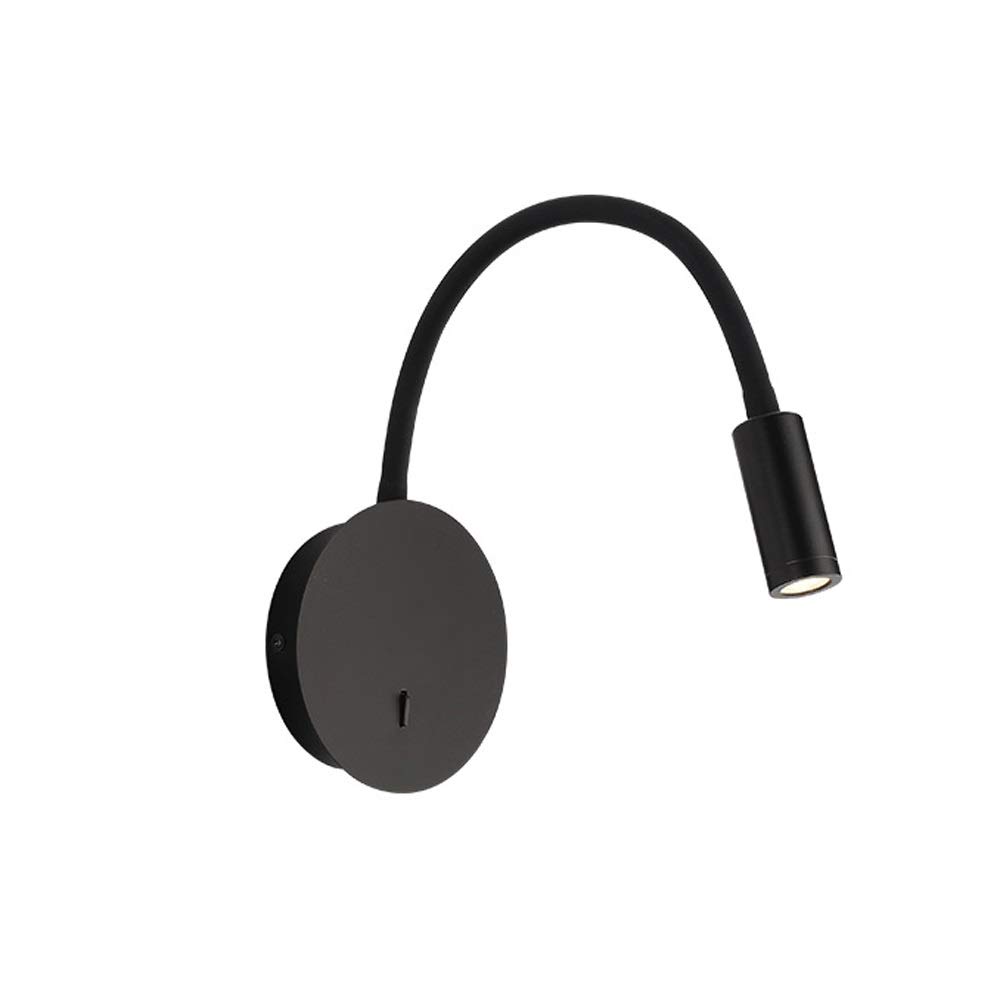 ITOSUI 3W LED Wall Sconce Bedside Reading Wall Light Modern Gooseneck Wall Mounted Lamp Indoor Wall Wash Lighting Fixtures for Living Room Study Bedroom Flush Mount Wall Lamps (Color : Black 6000k)