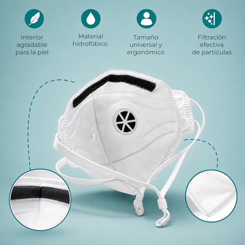 Miniatura 6 de Ventux Safety Equipment Mascarilla Ffp2-Blanco-Con Válvula De Exhalación Certificación Ce Filtración 99 Desechable Protección Respiratoria Profesional 10