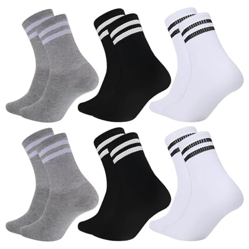 6 Paires Élégantes Chaussettes Sport,Rayées En Coton Chaussettes Tennis,Douces Et Confortables...
