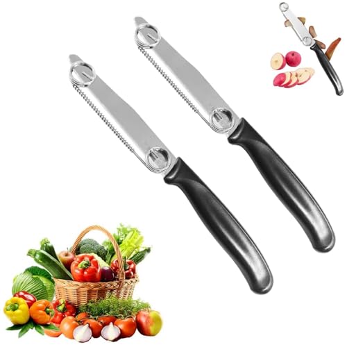 2 Pezzi Coltello A Taglio Rapido, Coltello Per Affettare Rapidamente, Affettatrice Per Frutta E Verdura, Coltello Multifunzionale 3 In 1, Pela E Affettatrice In Acciaio Inox Con Molla Rimovibile