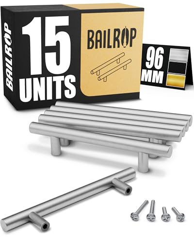 BAILROP Tiradores Cocina 96MM Tiradores Plateados - Tiradores Armarios Plateados para Muebles de Cocina o Dormitorios de Acero Inoxidable - 15 unidades - Color Plata