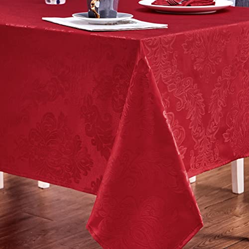 HomeJoy Rectangle Table Cloth Linen Farmhouse Stainproof Waterproof Washable Polyester Oblong Rectangular Fabric Table Cover for Kitchen Dining Dinner (Red, 52 X 70 Inch)