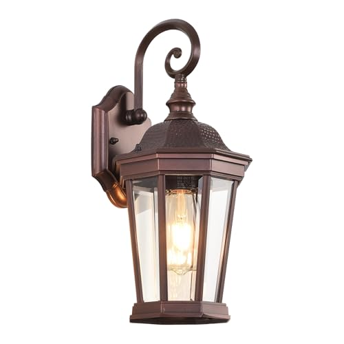 Image of Outdoor Wall Lantern 16'' Brown Aluminum Outdoor Wall Light Fixtures