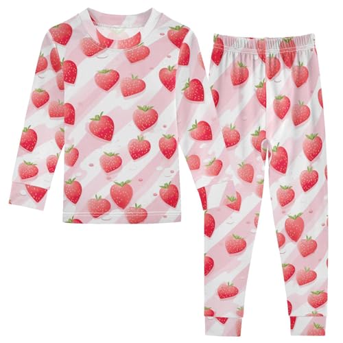 SPRIPORT Strawberry Cartoon Soft Comfy Pajama Set Sleepwear Cotton Long Sleeve Top and Pants 2 Piece Pjs Set 3T