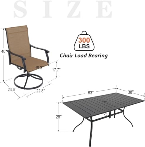 Virvla 7-Piece Outdoor Patio Dining Set, 6 Swivel Rocking Patio Chairs & 1 Rectangular Dining Table for for Backyard Front Porch Pool Deck Outdoor Furniture Set - Light Brown