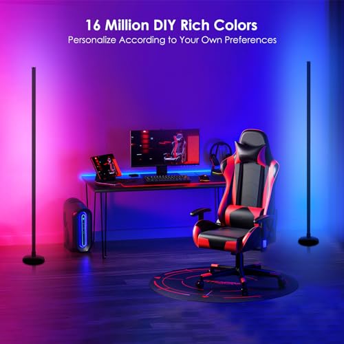 Image of RGB Angle Floor Lamp, RGB Color Changing Floor Lamp with Bluetooth App and Remote Control, Music Sync, 65 inch Mood Lighting, 24H Timer, 398+ DIY Modes