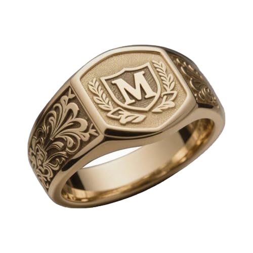 DOVRAN 10K/14K/18K Gold Initial Ring for Men Solid Yellow Gold Personalized Rings Custom Jewelry Birthday Gifts for Father Husband Friends