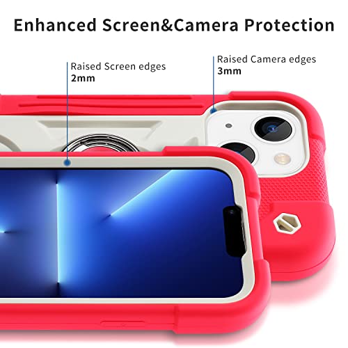 Image of MARKILL Compatible with iPhone with Built-in 360Rotating Ring Stand, Military Grade Drop Protection Full Body Rugged Heavy Duty Case Durable Cover (Hot Pink, iPhone 14 /13 6.1 inch)