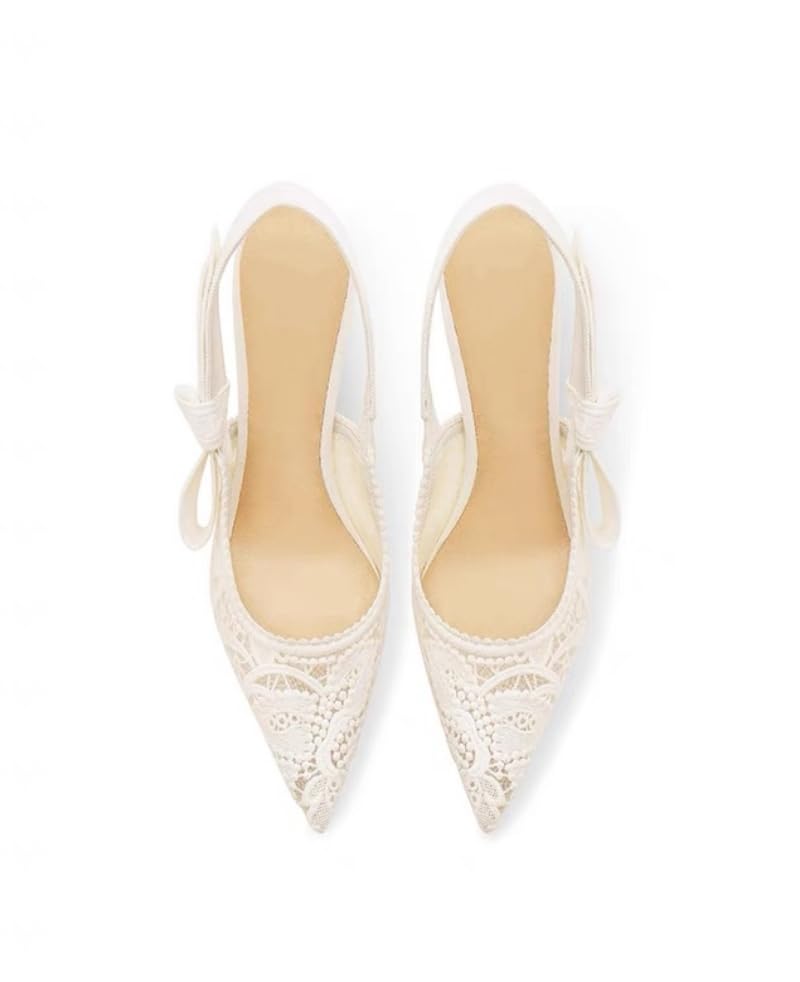 Women's High Heeled Sandals Bow Hollow Back Heels Lace Pointed Toe Sandals4