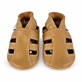 Dotty Fish Baby Sandalen mit weicher Sohle – Barfußgefühl, rutschfest, atmungsaktives Leder, Lauflernschuhe für Babys & Kleinkinder, Sommerschuhe Jungen & Mädchen - Hellbraun 12-18 Monate