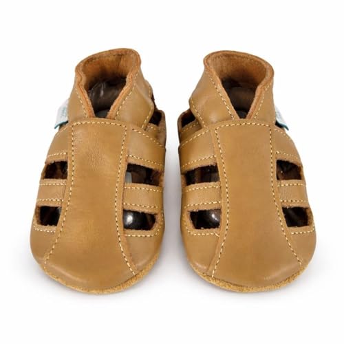 Dotty Fish Baby Leder-Sandalen weiche Sohle - Hellbraun 12-18 Monate