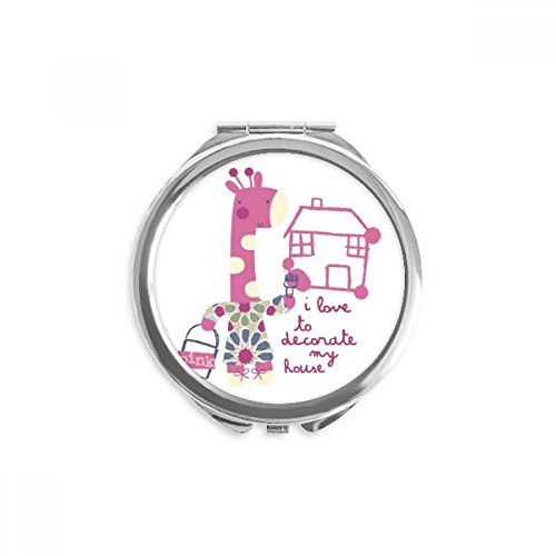 Miroir animal girafe rose rond portable pour corriger votre maquillage