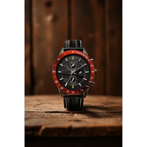 Image of Fastrack Overdrive Quartz Dark Grey Round Dial Men's Watch | Leather Strap Material | Watches for Men Analog - 3332KL01