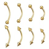 Yolev 8 piercings para el cuerpo, de acero inoxidable, aros para la nariz, en forma de L, con forma de hueso, plata, oro rosa, negro, arco iris, kit de piercing de acero de 6 mm, 8 mm, 10 mm, 12 mm