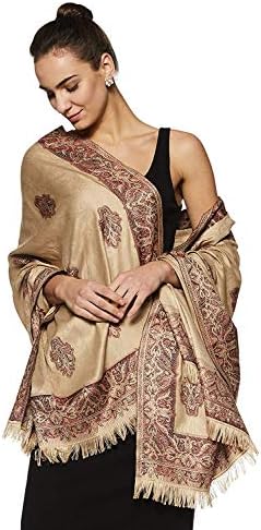 Weavers Villa Women's Pashmina Wool Blend Indian Handicraft Woven Shawls, Scarf, Wraps [Large Size: 40" X 80"]