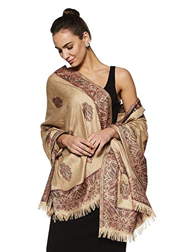 Weavers Villa Women's Pashmina Wool Blend Indian Handicraft Woven Shawls, Scarf, Wraps [Large Size: 40