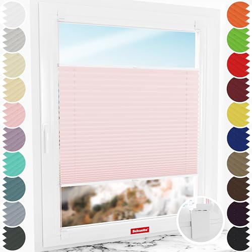 Schuette® Plissee ohne Bohren zum Kleben ● Premium Kollektion: Powdered Rose (Rosa) ● 45x150cm (Breite x Höhe) ● Suprafix Klebe- & Schraubhalter 2in1 Set Letsbond ● Bequeme Rollo