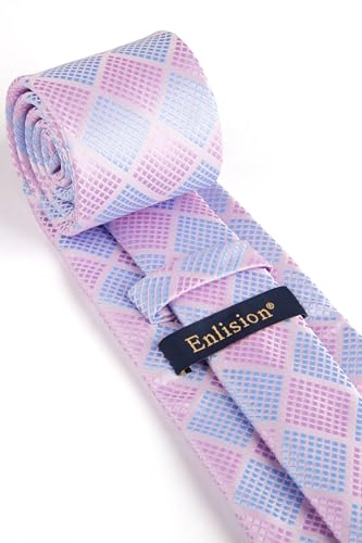 Image of HISDERN Ties for Men Formal Business Plaid Checked Mens Ties and Pocket Square Set Classic Wedding Necktie Handkerchief