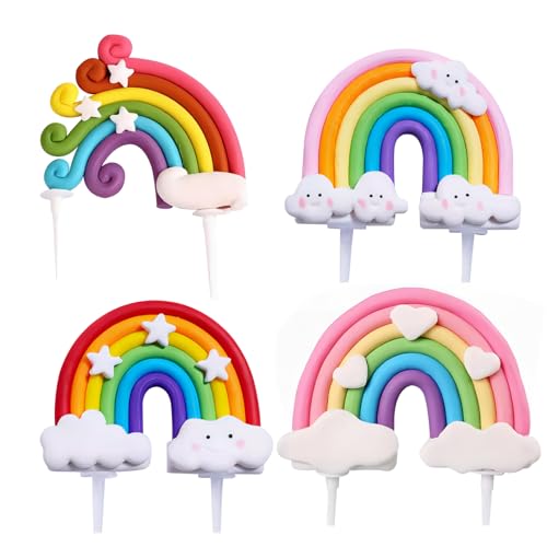 Satiskid 4 piezas arco iris decoración para tartas cumpleaños arco iris nubes decoración para tartas Happy Birthday decoración para niños niñas jóvenes mujeres boda otras fiestas